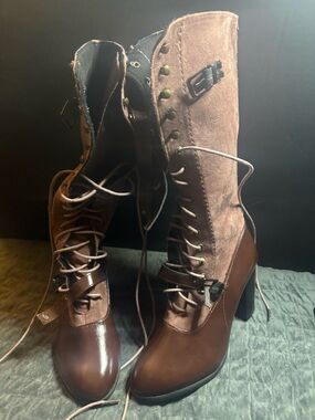 Women's Brown Lace-Up High Heel Boot